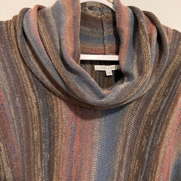John & Mark Tunic Brown Multicolored Boho cowl neck 3/4 Dolman sleeve Sweater - Picture 4 of 7